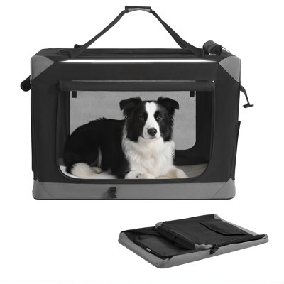 Black Collapsible Portable Travel Pet Carrier with Mesh Doors