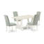 Ensemble de mobilier de salle à manger 5 pièces comprenant une table de salle à manger rectangulaire avec pieds en V et 4 chaises rembourrées en tissu bleu lin multicolore-1786043272