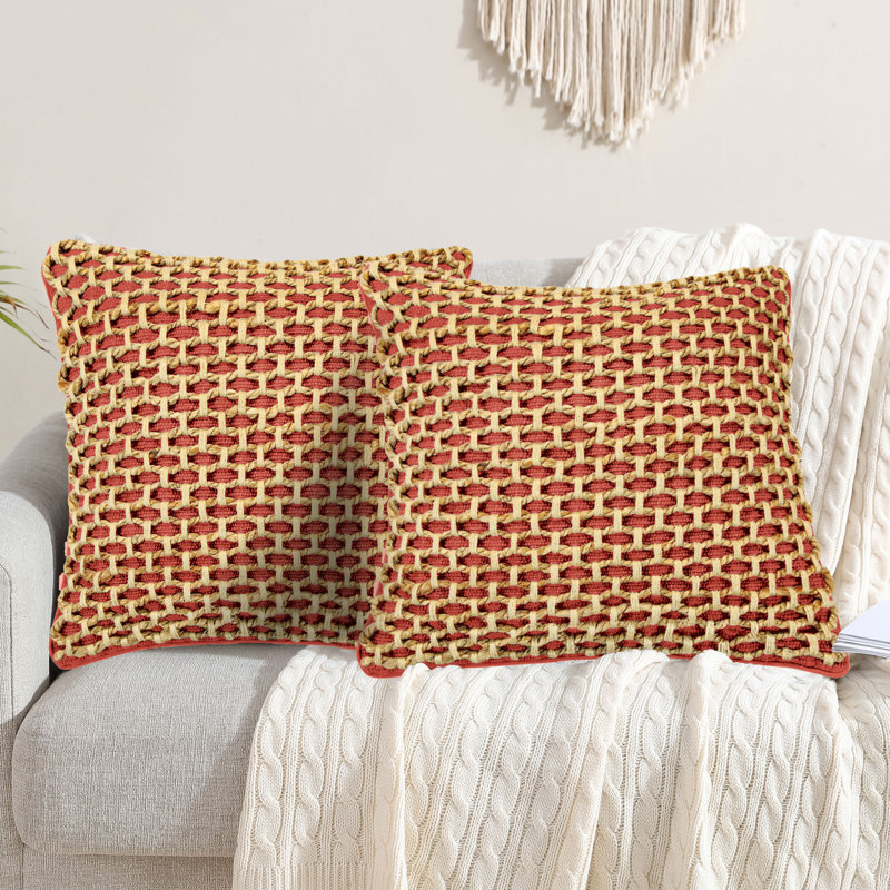 Boho Living Jada Decorative Pillow Collection Living Cotton Blend Square Throw Pillow Cover, Rust, 18"H x 18"W