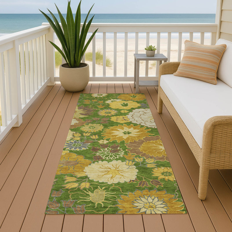 Tapis floral intérieur / extérieur lavable à la machine Emelia ACN2294, Tapis de couloir 2 pi 3 po x 7 pi 6 po