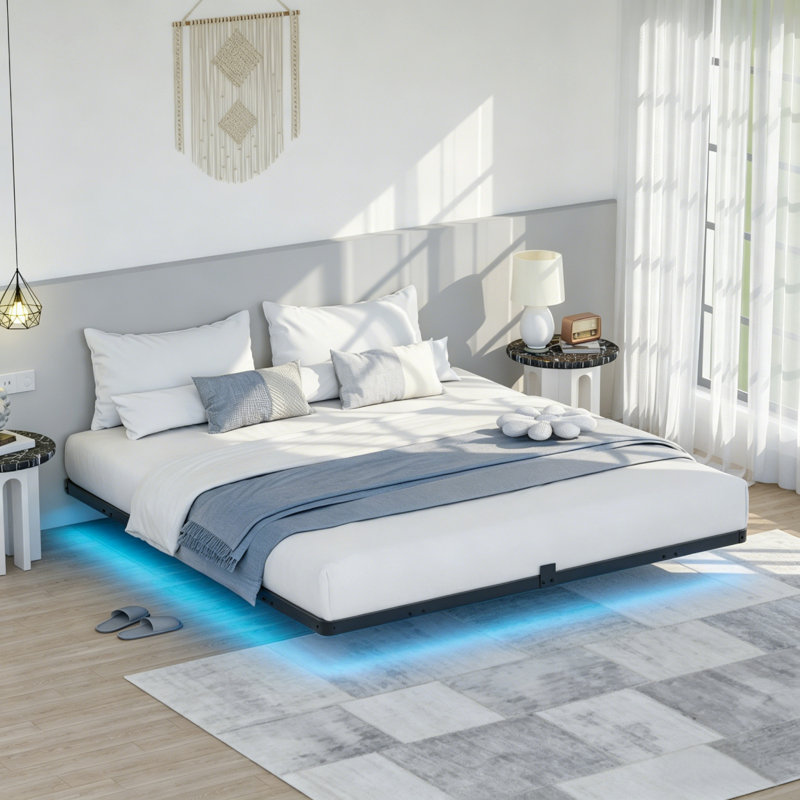 LED Floating Bed Frame No Box Spring Needed, king