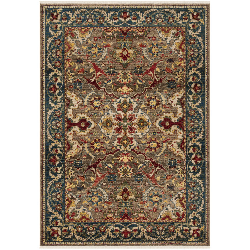 Bisen Performance Oriental Rug, Rectangle 9' x 12'6", Taupe/Blue