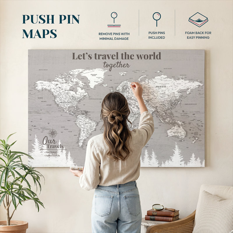 Carte du monde personnalisée avec épinglette Let's Travel IV, H 16 po x l 24 po, Oui