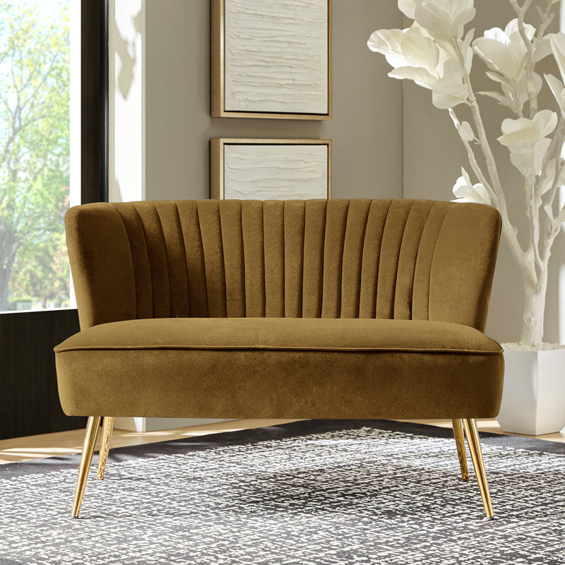 Euclid 47" Velvet 2-Seat Armless Loveseat, Golden