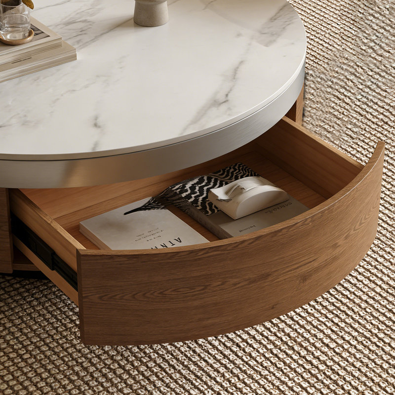 Petite table basse ronde avec 2 tiroirs, H 12,99 po x L 27,55 po x l 27,55 po