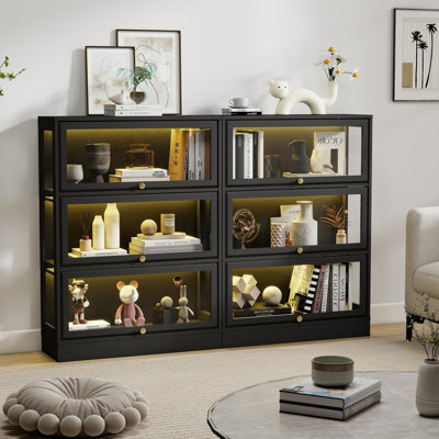 Display Cabinet With Acrylic Glass Doors,3-Tiers Curio Cabinet With LED Lighting For Collectibles, Collectibles Toy Organizers Rack & Display Shelf D by Wrought Studio