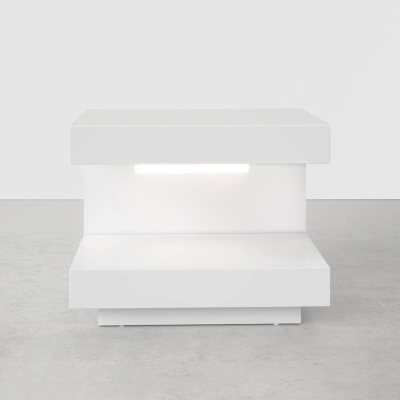 Glossy White Nightstand With 1 Drawer C-Shaped Side Table With Light