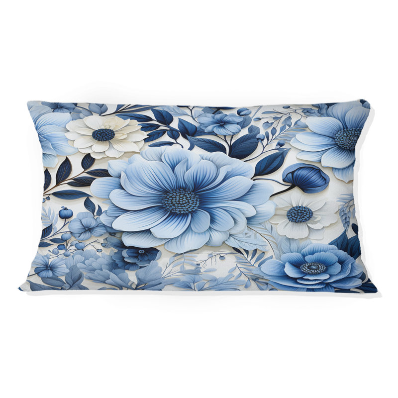 Motif floral excentrique bleu aquarelle II - coussin imprimé floral