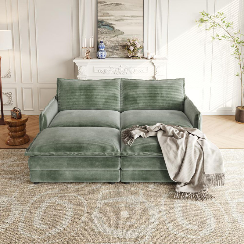 Upholstered Large-Size Deep-Seat Sofa, Green, 33" H x 75" W x 58" D, 4