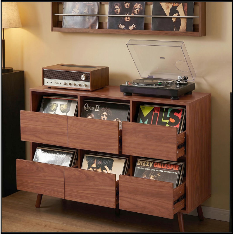 Support pour tourne-disque avec rangement de tiroir spacieux