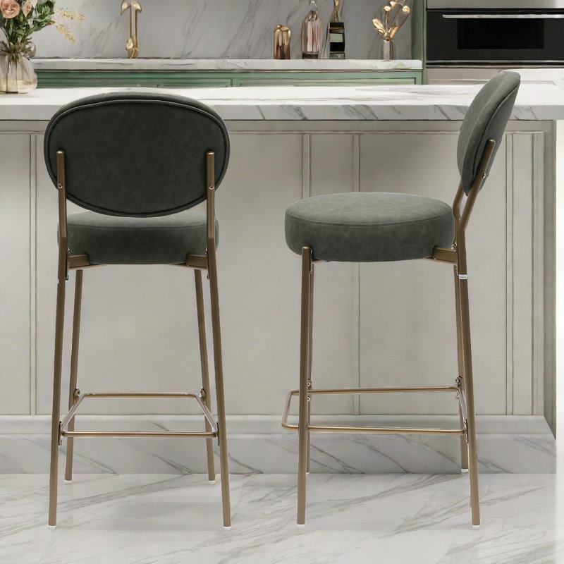 Keondric de 2 tabourets de bar avec cuir d'unité centrale, structure en métal et pieds, Vert