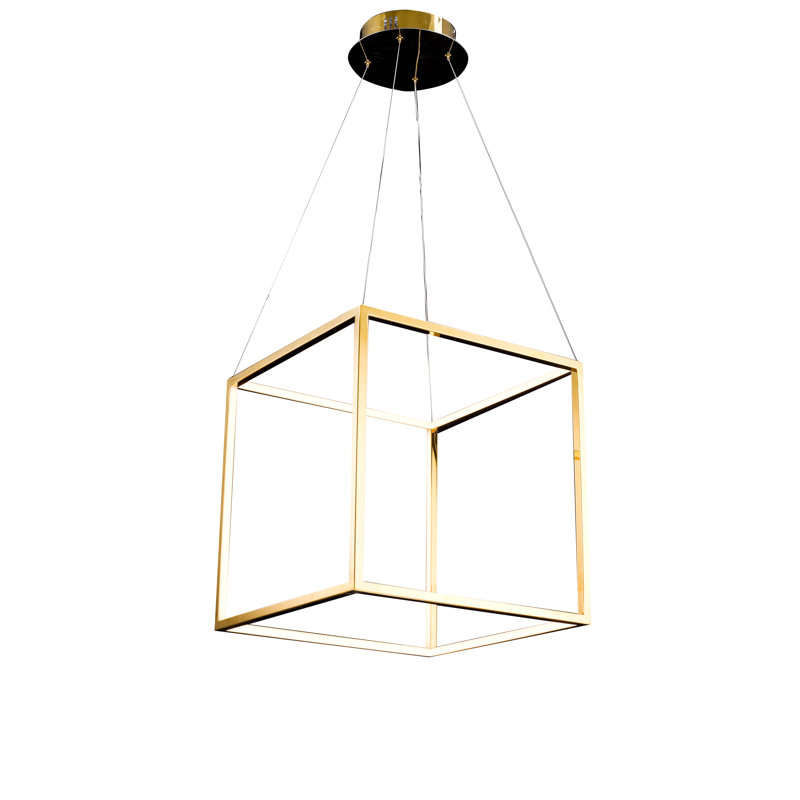 Lustre carré 12 lumières DEL en acier inoxydable doré , H 17 po x l 17 po x P 17 po