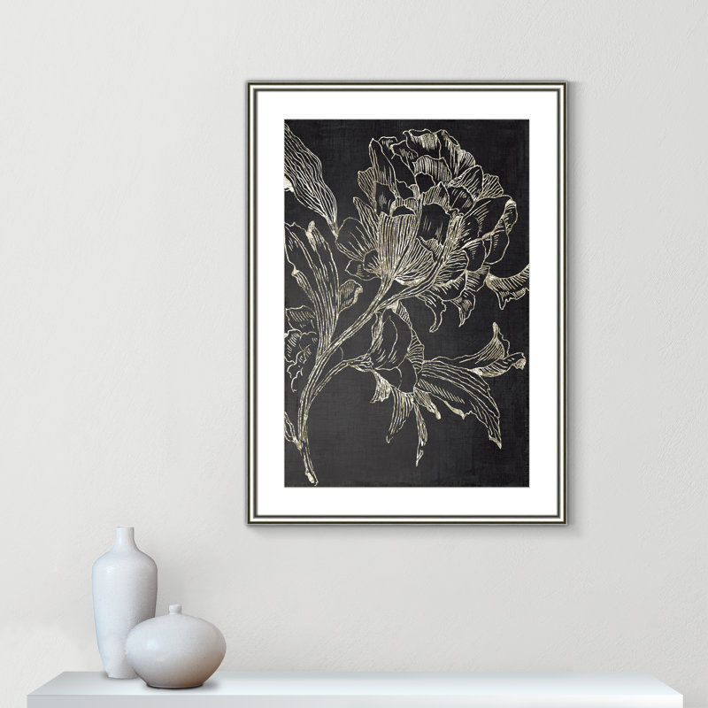 Clarendon Golden Flower Folklore I by Asia Jensen - Picture Frame Graphic Art Print, Silver Framed, 36.75" H x 26.75" W