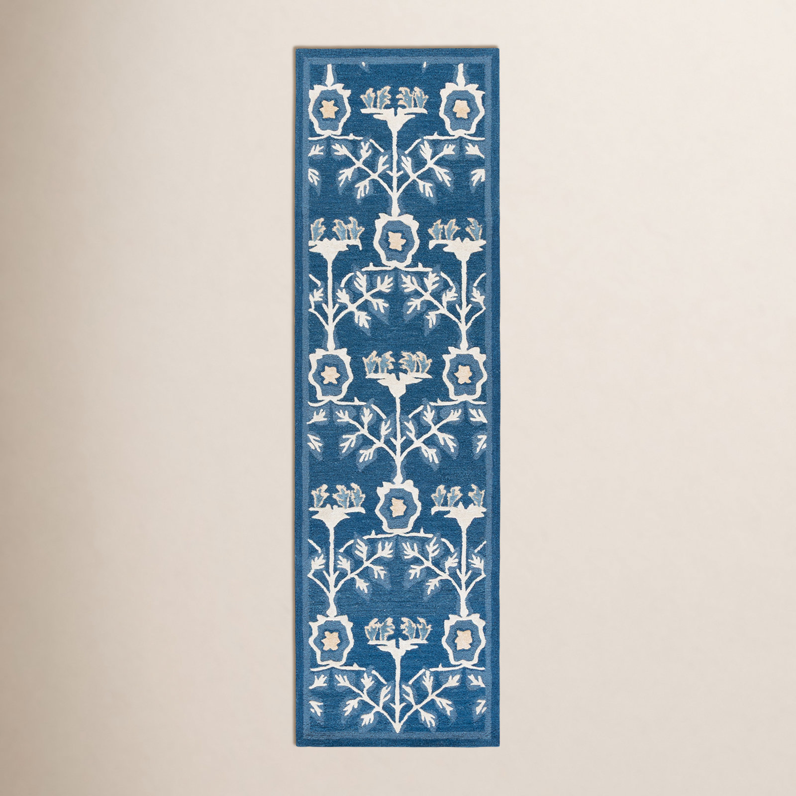 Navy Ivory Hand-Tufted Floral Wool Rug, Runner 2'3" x 8'