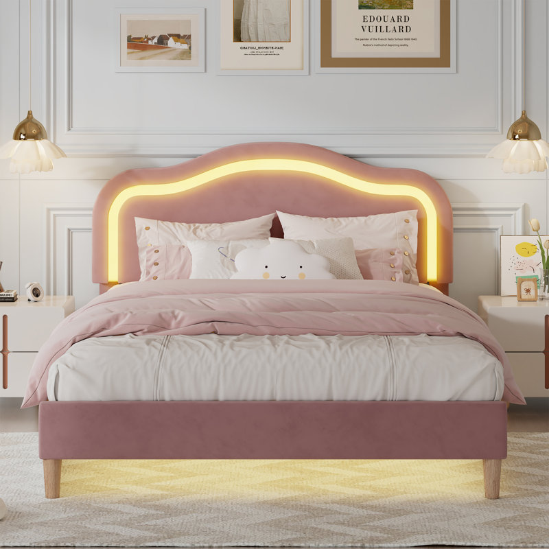 Anola Upholstered Velvet Standard Bed, Full, Pink