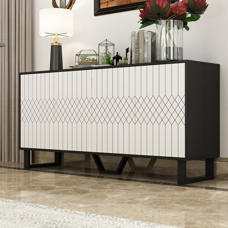 Commode 4 portes avec pieds en métal et tablettes réglables