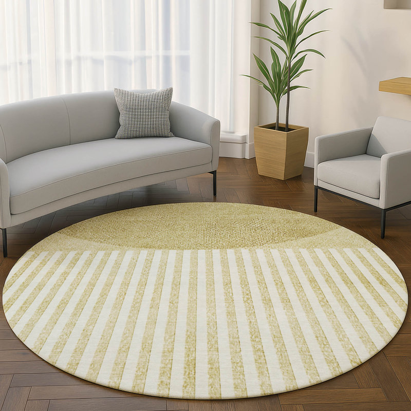 Premium Machine Washable Mayfield AMF2134 Geometric Rug, Wheat, 8' Round
