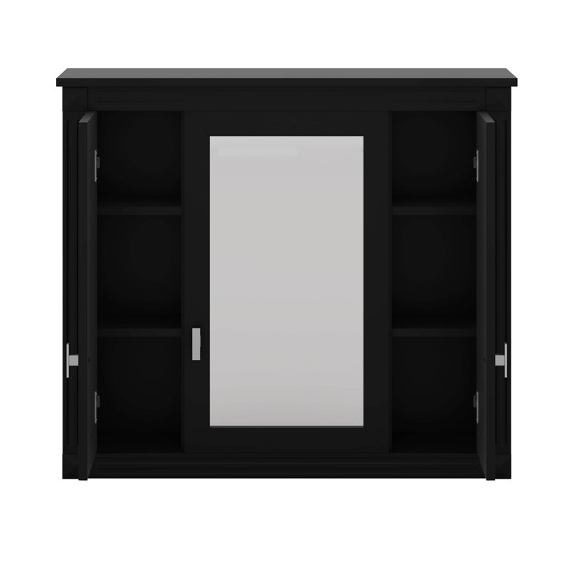 Wall Mounted Bathroom Medicine Cabinet With Mirror, Bathroom Wall Cabinet With Doors And Shelves, Black