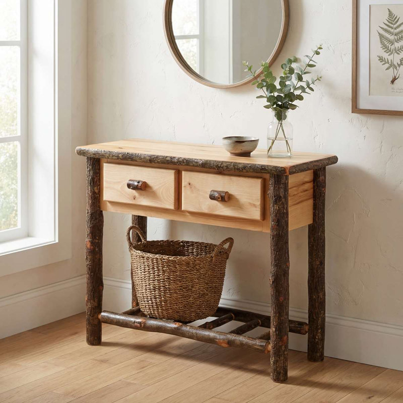 Fireside Lodge Hickory Two Drawer Sofa Table - Cognac, Rustic Maple