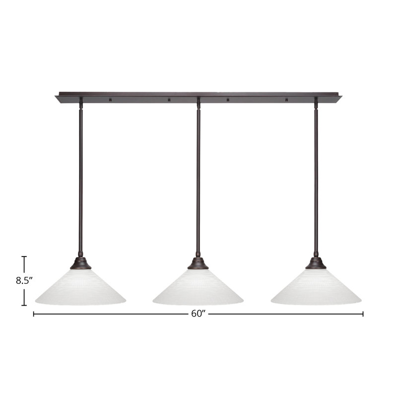 3 Light Stem Hung Linear Pendalier, Dark Granite, White