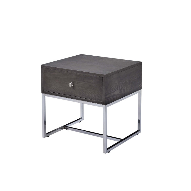 Modern Gray Oak & Chrome Rectangular End Table with Storage