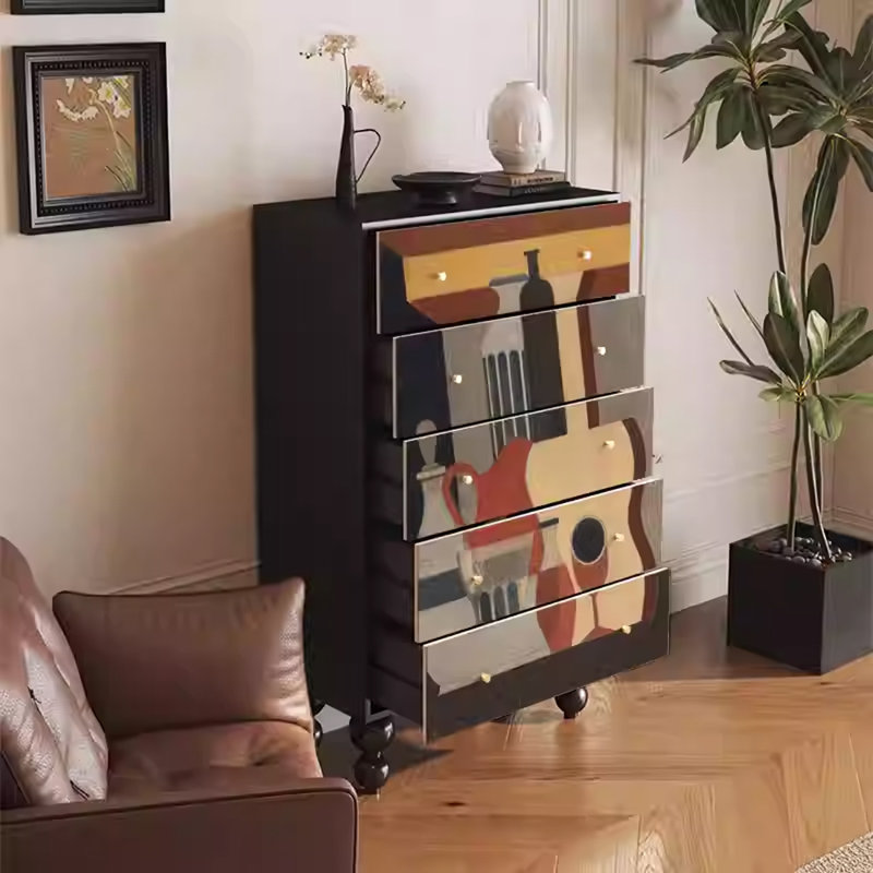 Solid Pinewood 5-Drawer Storage Cabinet