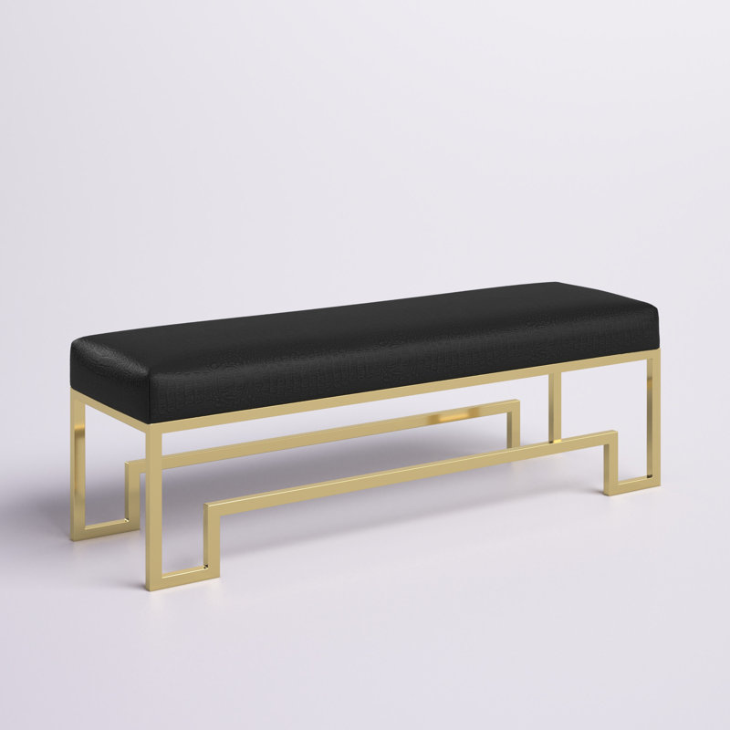 Pangea Home Declan Laurence Modern Upholstered 54" Bench with Gold or Silver Metal Steel legs – Elegant Accent Seating for Bedroom, Entryway, Kitchen, Office, Waiting Rooms, or Living Room - Black Bench with Gold Legs