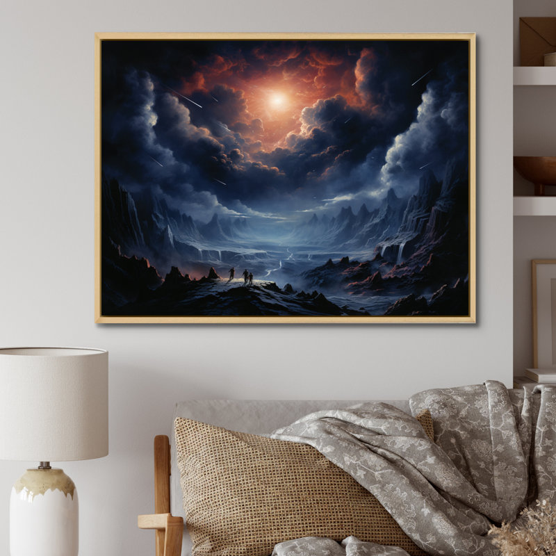 «Blue Orange Universal Wonders I», reproduction sur toile, H 12 po x l 20 po x P 1 po, Cadre naturel flottant