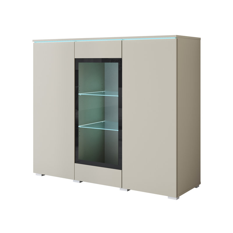 Dejanee Cm, Chest Of Drawers With Glass Panels, With Led Lighting, Beige