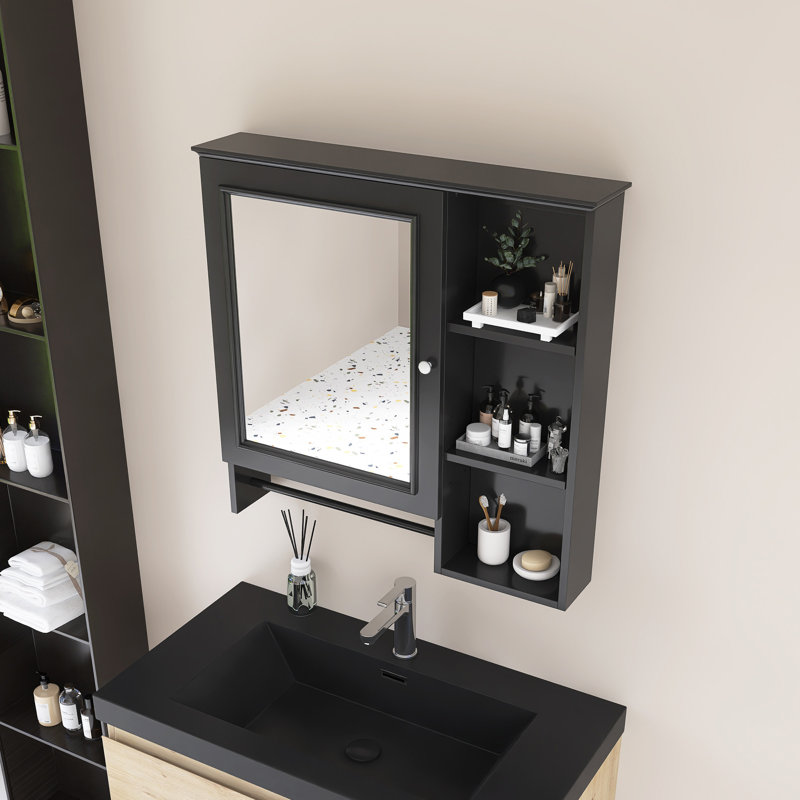 29" Rectangular MDF Medicine Cabinet With Mirror, Black