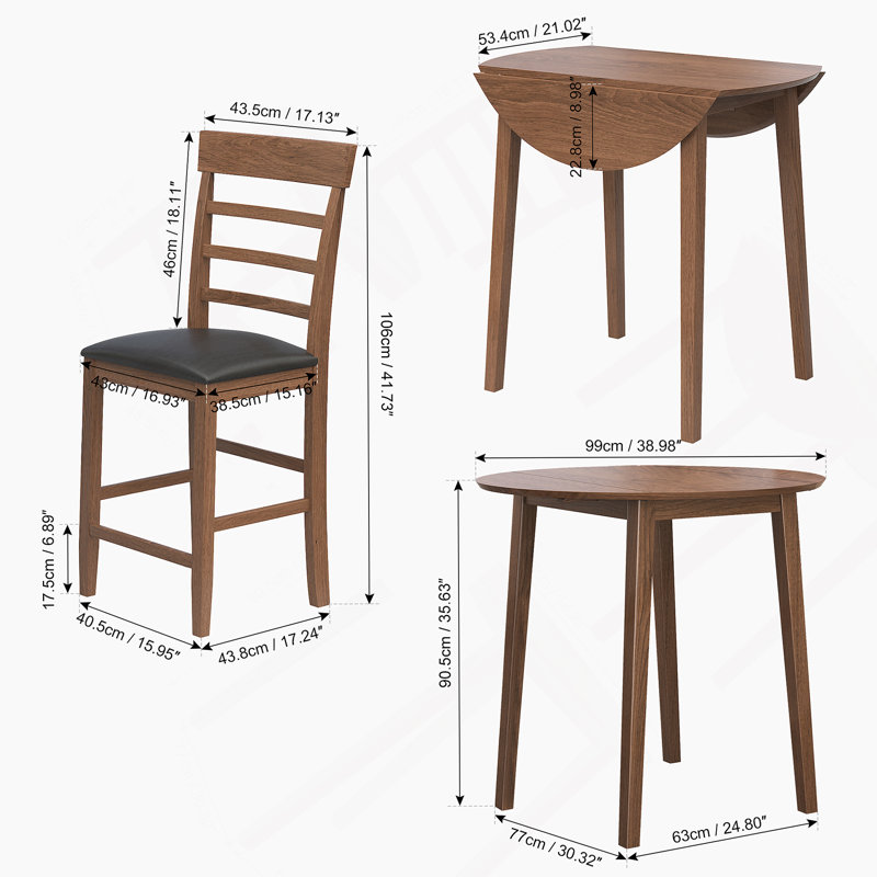 Ensemble de table de salle à manger 3 pièces, avec table à abattants