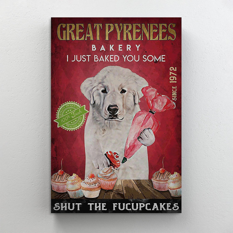 «Great pyrenes dog Baked Cupcakes», reproduction d'art graphique sur toile tendue, H 14 po x l 11 po x P 1,25 po