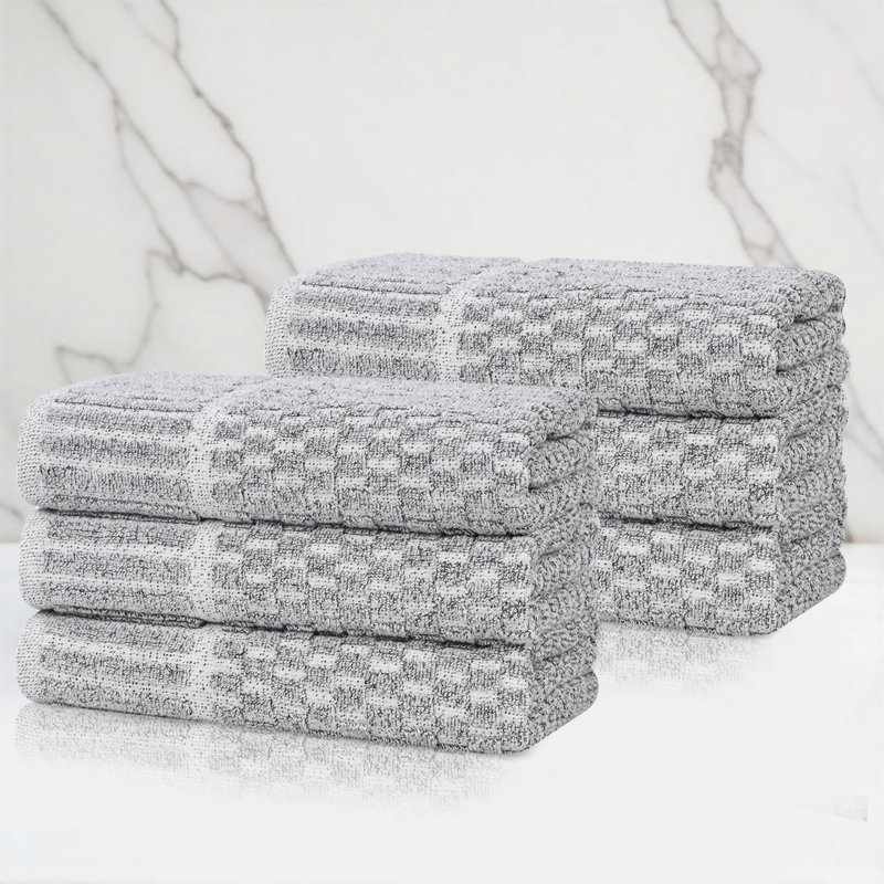 Essuie-mains à bordure nervurée texturée en mélange de coton et viscose Juno, Essuie-mains - paquet de 6, Gris anthracite
