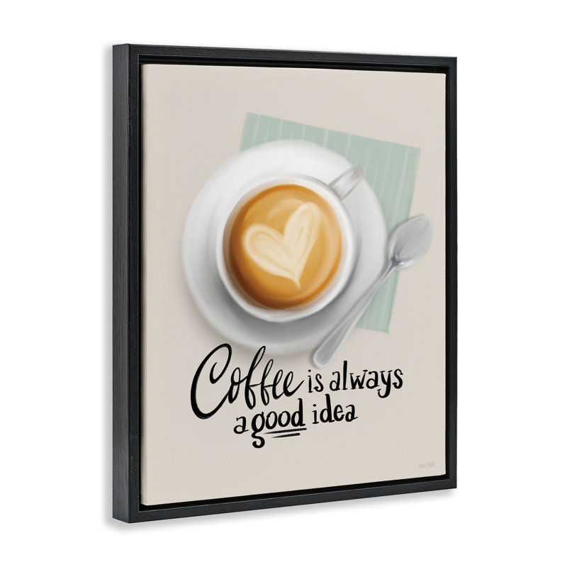 «Coffee Always Good Idea», art mural sur toile par House Fenway, Cadre flottant noir de jais, H 21 po x l 17 po