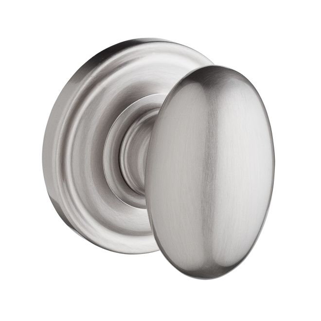 Ellipse Passage Door Knob with Traditional Round Rose, Satin Nickel