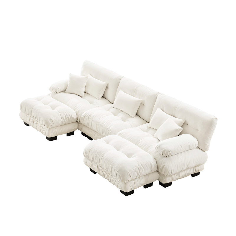 Stylish Sectional Collection - Chenille White Oversized U Shaped Cloud Couch, 2 Ottomans, Deep Seat Living Room Couch With