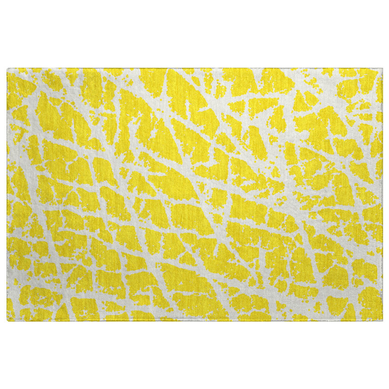 Premium Machine Washable Dream Shag ADS501 Crackle Rug, Yellow, 1'8" x 2'6"