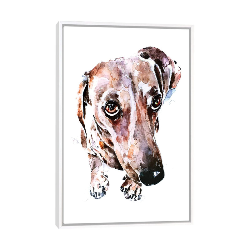Teckel soulful Eyes par Edwatercolours-impression, H 26 po x l 18 po x 1,5 po, Toile blanche encadrée, Pas de tapis