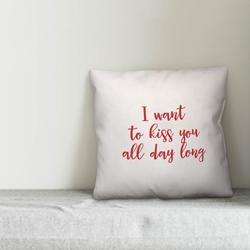  Coussin décoratif «I Want to Kiss You All Day», Coussin décoratif, Blanc / rouge