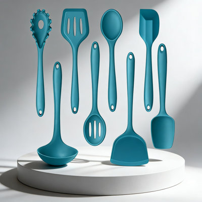 8-Piece Silicone Kitchen Utensil Set For Nonstick Cookware, Heat Resistant Cooking Tools With Stainless Steel Core, Dishwasher Safe Includes Spatula, Ladle, Spoon, Turner And Pasta Server
