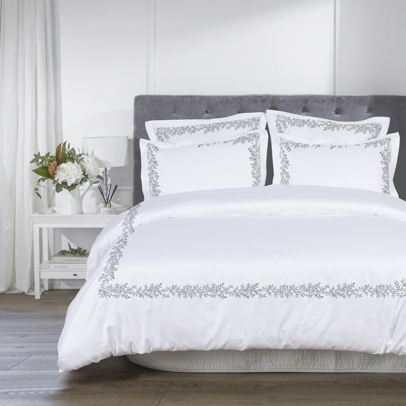 Benna Sateen Duvet Cover, King Duvet Cover + 2 King Shams, Gray/White