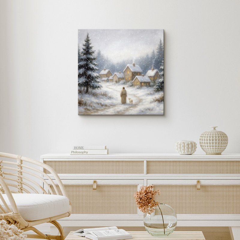 «Snowy Village Night», reproduction de paysage serein d'hiver, impression sur toile encadrée, H 16 po x l 16 po x P 1,5 po