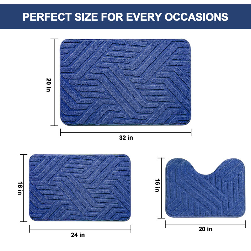 Ensemble de tapis de bain antidérapant 3 pièces, ensemble de tapis de bain en microfibre absorbant l'eau lavable à la machine