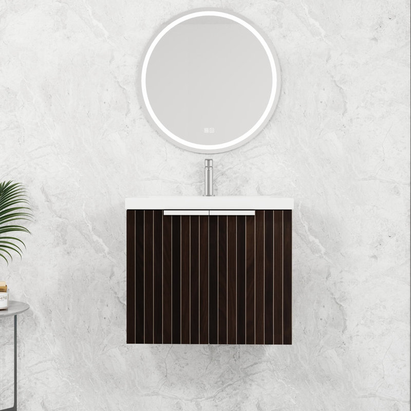 Meuble de salle de bain avec lavabo en résine de 61 cm (24 pouces), meuble à double porte, meuble-lavabo élégant offrant une grande capacité de rangement.