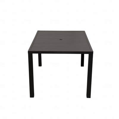 4-Person Outdoor Square Slatted Metal Patio Dining Table, With Umbrella Hole For Deck Garden Lawn Backyard Use by Latitude Run