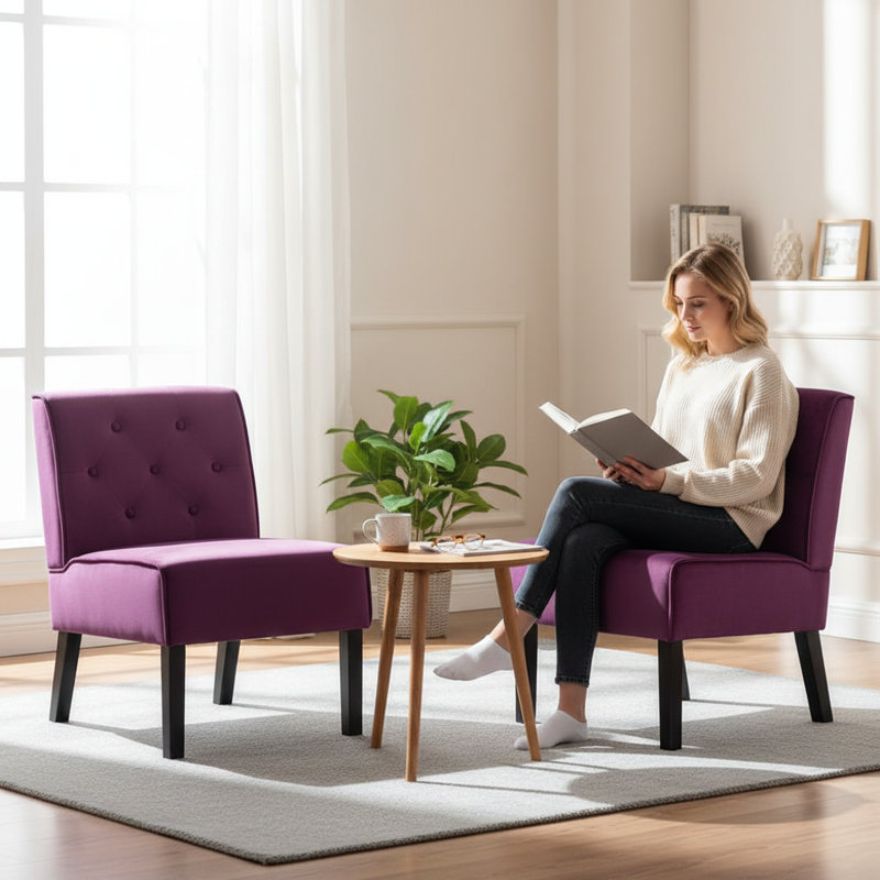 Fauteuil d'appoint 2 pièces à dossier boutonné, Aubergine