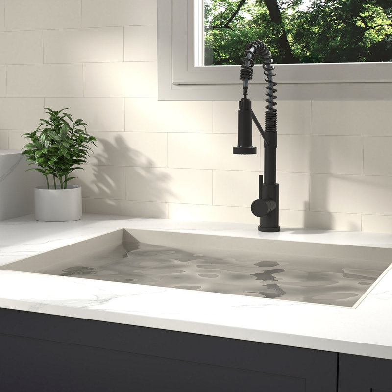 Home CUPC Certified 19" Single Handle Kitchen Faucet, Matt Black