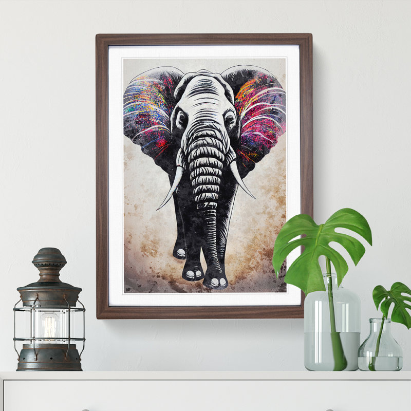 Colours Of An Elephant - Single Picture Frame Print, 34cm H x 25cm W x 2cm D, Walnut