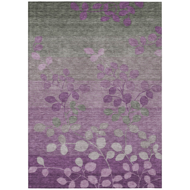 Tapis d'intérieur lavable floral mauve et gris 5 pi x 8 pi