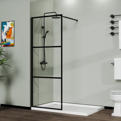 34" Black Shower Screen Door For - Thick Tempered Glass Adjustable Support To Wall Installation Clear All Hardwares Included Simple Assembly